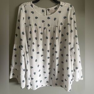 LOFT White Boho Peasant blouse Ruffle Bell sleeve career blouse size large